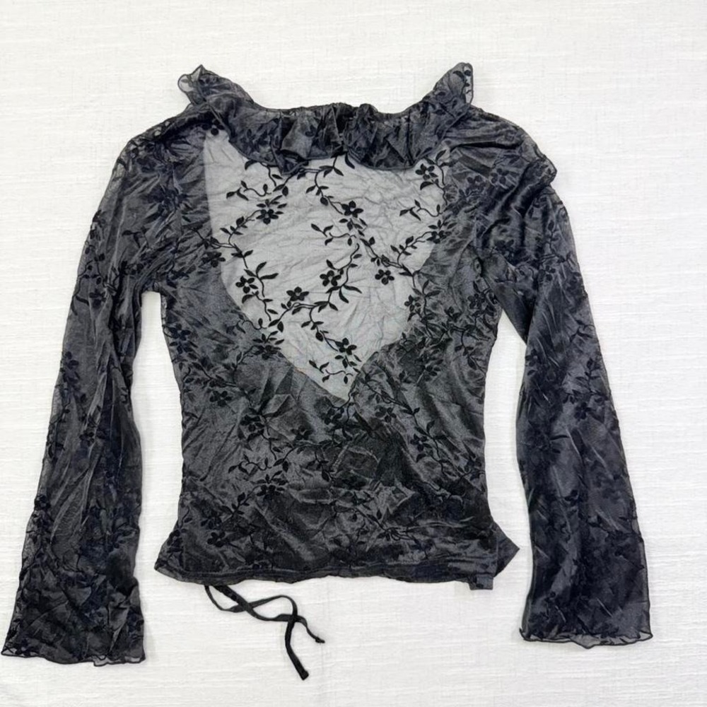 Marlene Jobert Sheer Floral Burnout Wrap Top Bell Sleeve Gothic Womens S - Picture 6 of 8